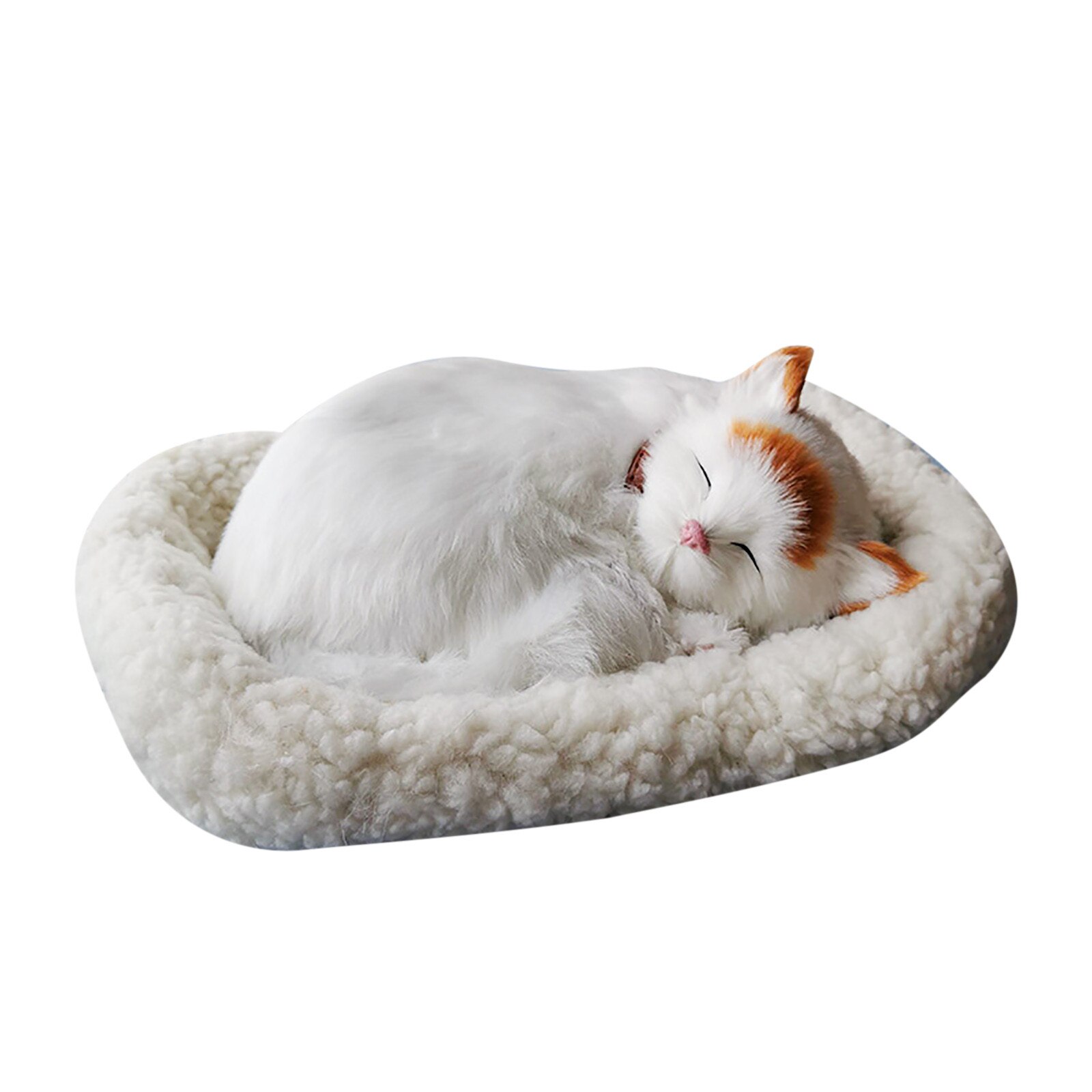 Realistic Sleeping Plush Breathing Cat Furry Dog With Mat Animals Decor Sleeping Breathing Cat Baby Toys Plush Toys