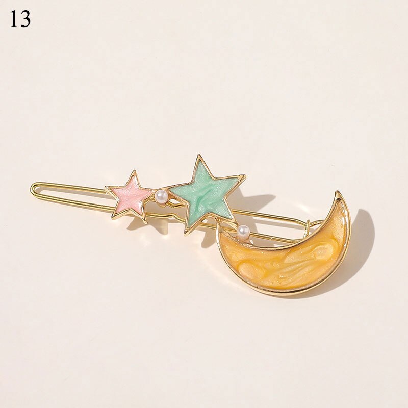 Vintage coloré perle épingles à cheveux géométrique papillon fleurs étoiles lune style pinces à cheveux doux coréen Barrette cheveux accessoires: 13