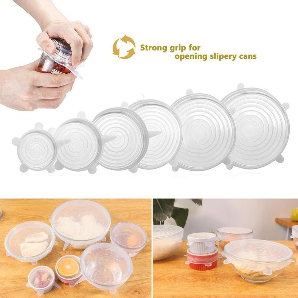 6 unids/set de tapas elásticas de silicona reutilizables, tapa universal de silicona, tapa de silicona para alimentos, tapa de olla, tapa de silicona, cacerola de cocina