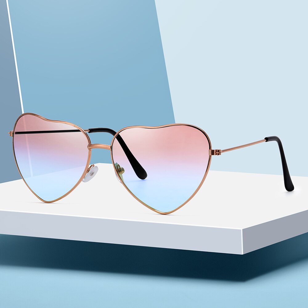 1 unidad de gafas de sol en forma de corazón retro UV 400 Color caramelo gradiente océano lentes marco de Metal vestido de fantasía ropa de calle mujer