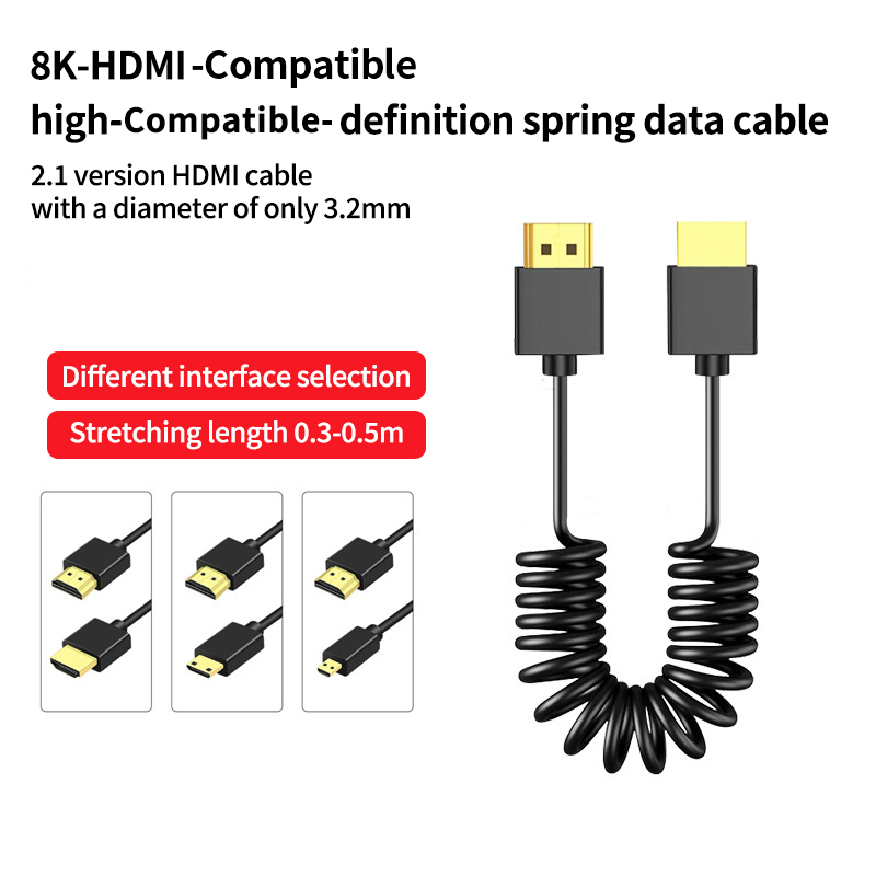 Cable de datos de resorte Compatible con Mini HDMI 8K HD/Micro HDMI para cámara DSLR, estabilizador, Monitor, accesorios de estudio fotográfico