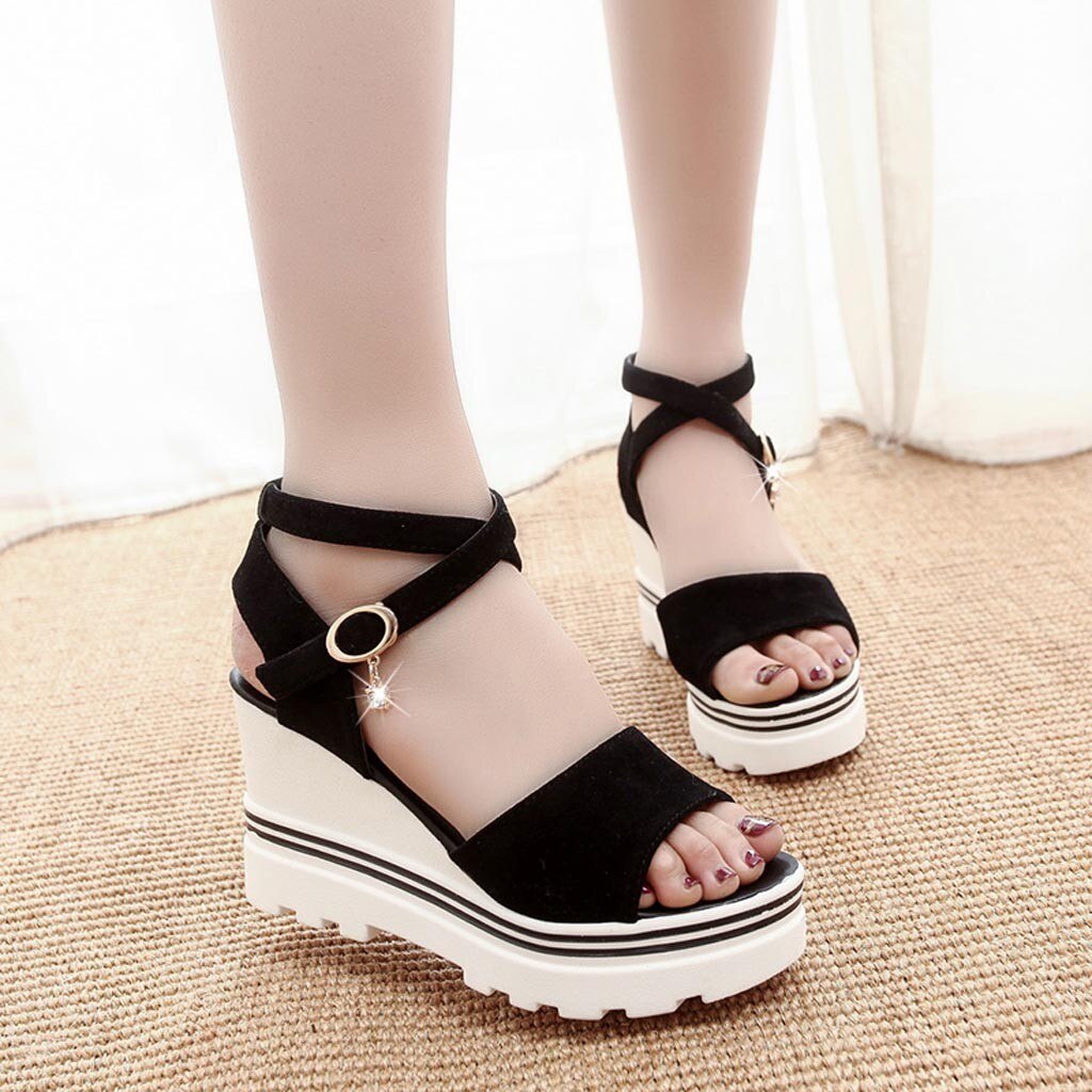 Moda donna estate pompe sandali con plateau zeppe romane Casual sandali con punta aperta bocca di pesce spessa con sandali tacco alto: Black / 36