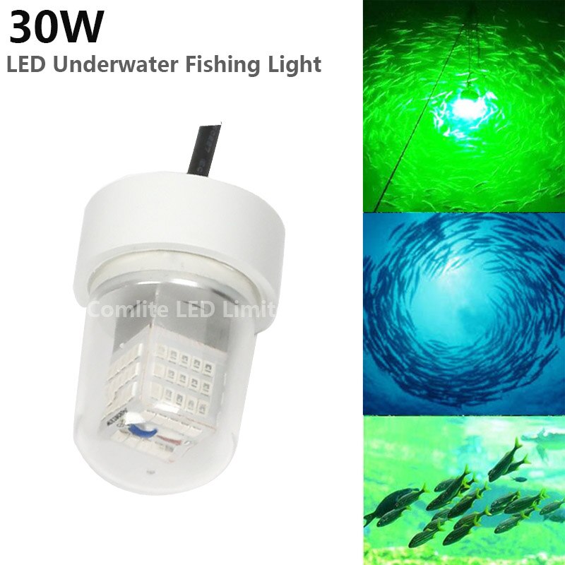 Luz de pesca de calamar de 30W, 360 + 120 Degreen, 3300LM, Color verde, luces LED subacuáticas para pesca de calamar