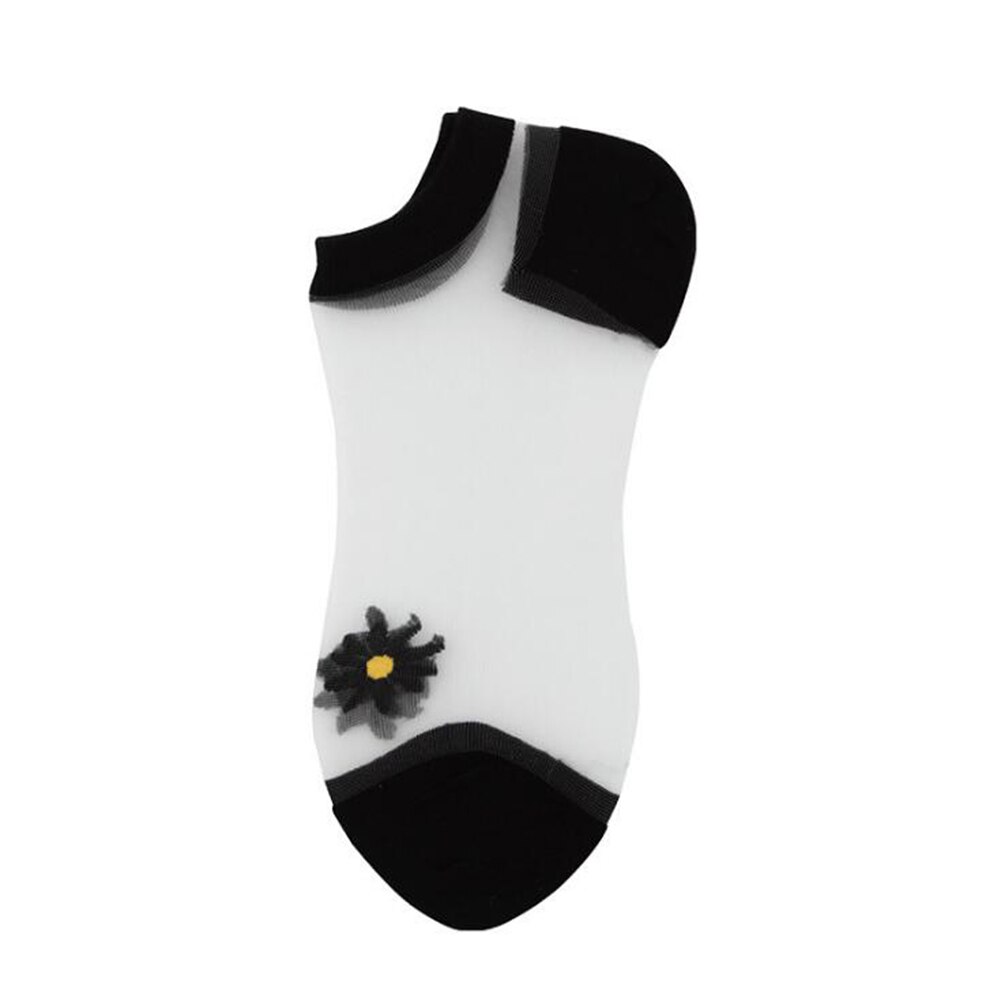 Small Daisy Sheer Tulle Floral Ankle Socks Women Best Mesh Transparent Girls Cute Black White Sheer Lace Nylon Socks Target Pop: Black