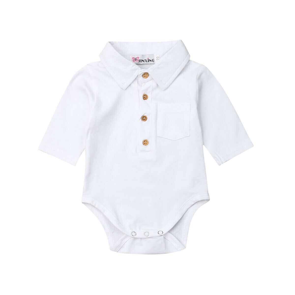 Baby Summer Clothing Infant Baby Boy Gentleman Solid Formal Bodysuit Short Sleeve Turn Down Collar Shirts Jumpsuit Set: White / 9M