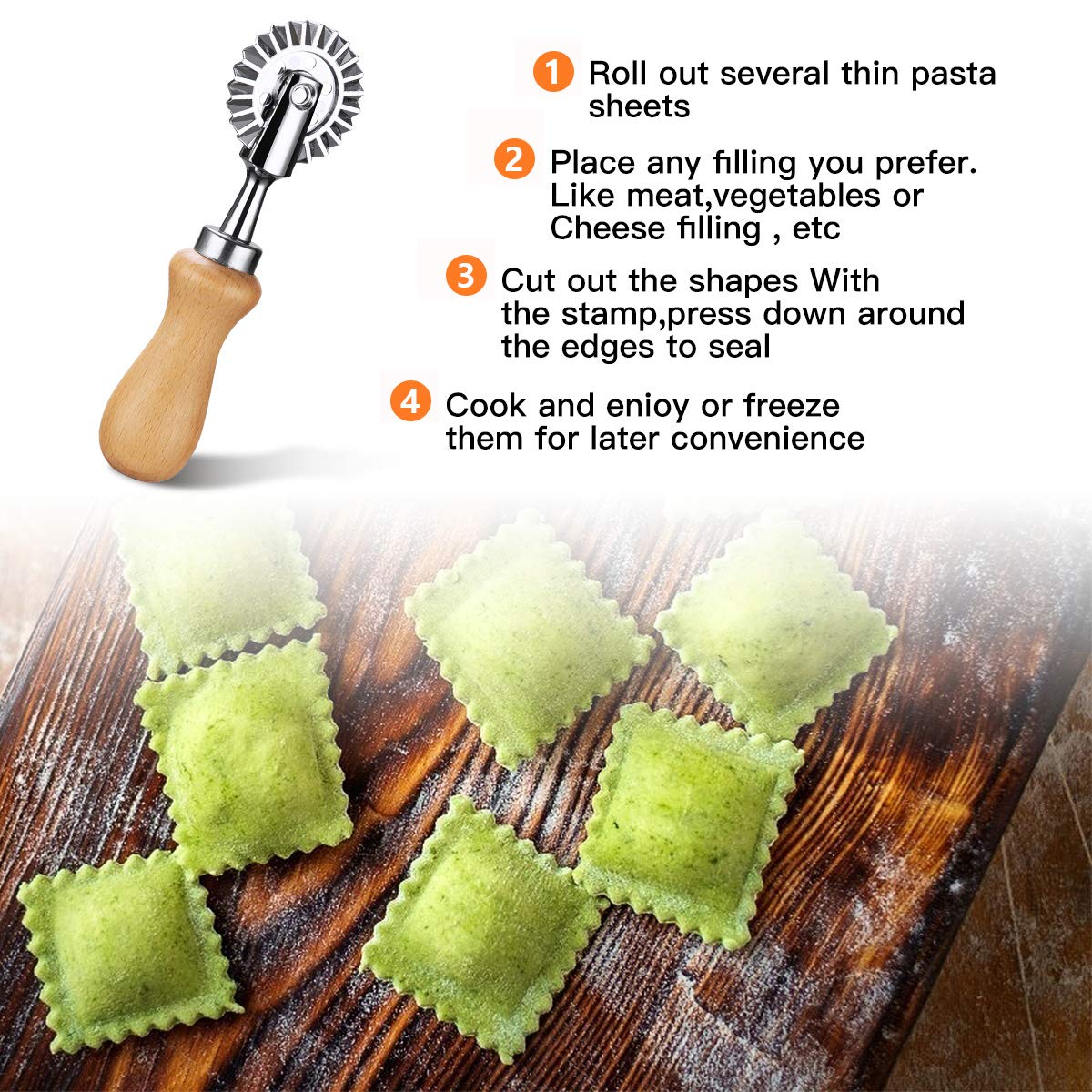 Pastry Wheel Cutter - Pasta Cutter Wheel - Ravioli Crimper Cutter Wheel Divider Side Pasta Knife For Home And Kitchen Use
