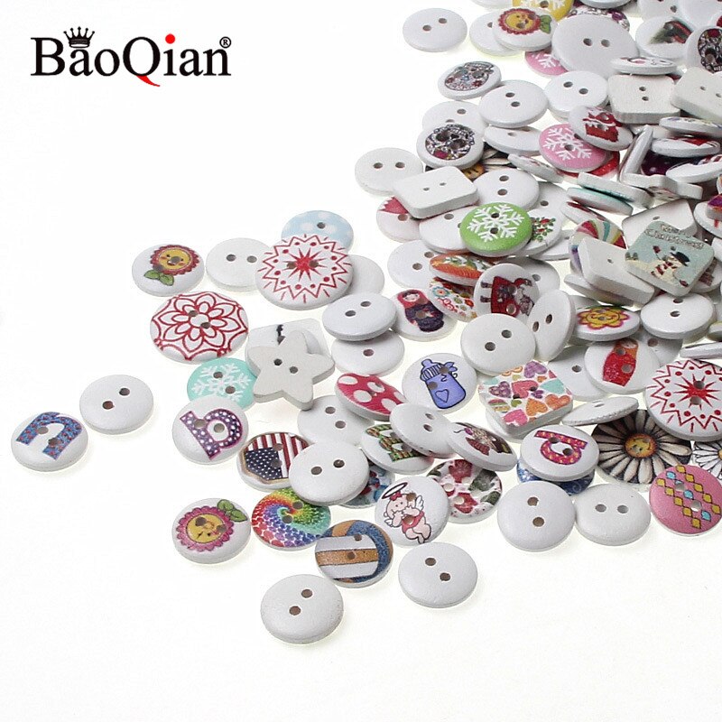 Knopen van gemengd hout handwerk scrapbooking naaien kleding accessoires 2 gaten knopen beschilderd naaien knutselen 20/50/100 stuks