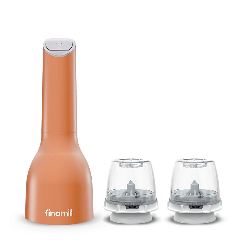 Finamill Electric Pepper Grinder Household One-handed Automatic Sea Salt Pepper Sesame Seasoning Grinding Bottle: Orange