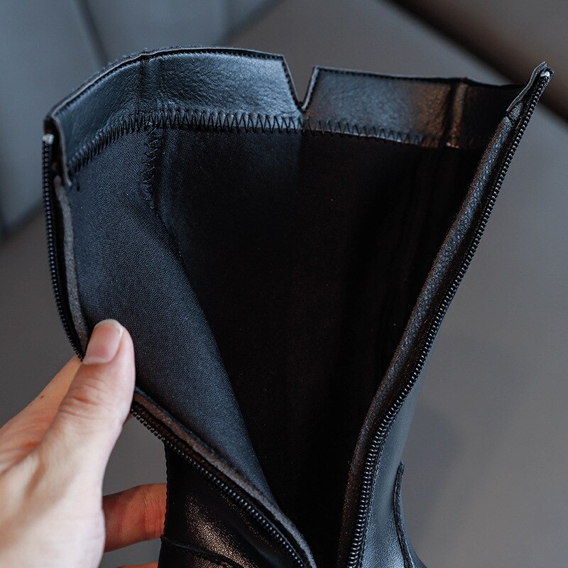 Bottes au dessus du genou pour filles, chaussures d'automne montantes, princesse et fermeture éclair sur le côté, faciles à porter,