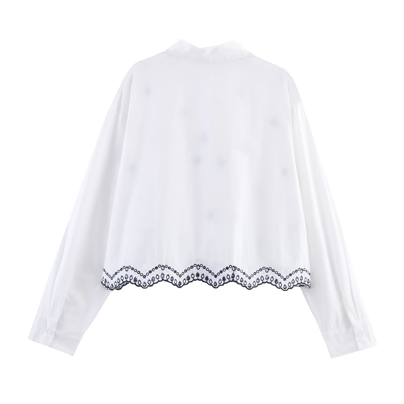 YENKYE Blumen- Stickerei Weiß Ernte Shirt Frauen Bluse Vorne Revers Kragen Langarm lässig Büro Hemden Blusas Mujer