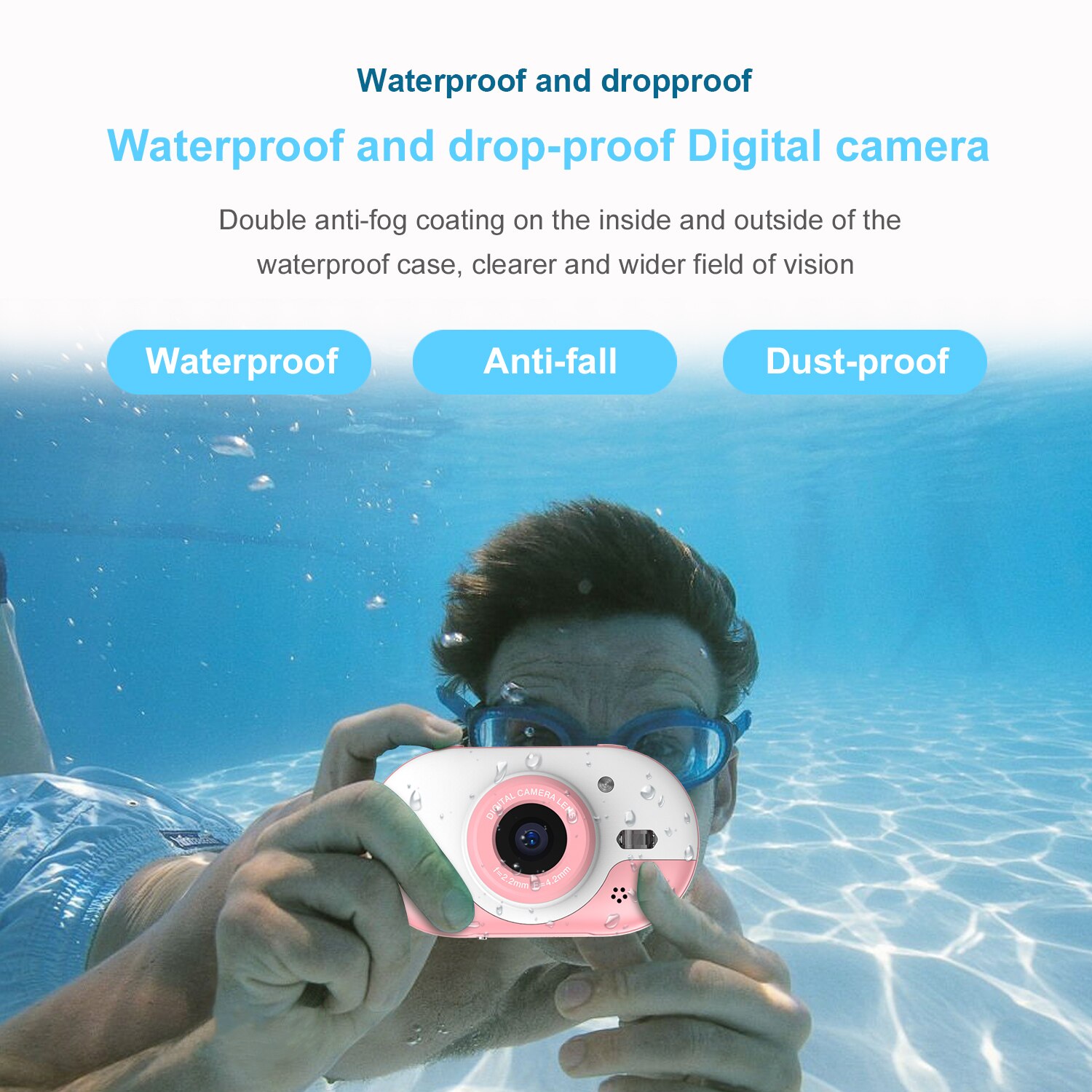 8MP Children Digital Camera Kids Waterproof Camera with Front and Rear Dual Cameras 2.4 Inch IPS HD Display Screen
