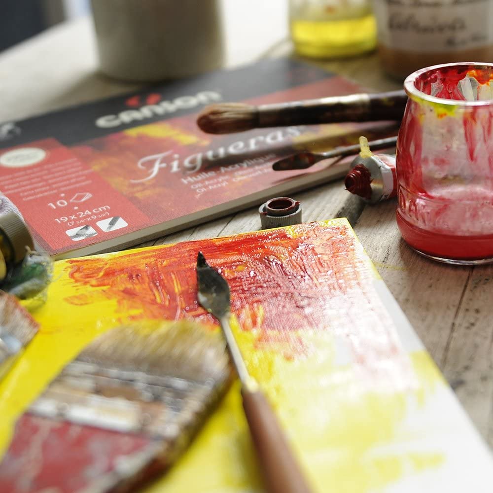 Canson Figueras Oil and Acrylic Painting Pad Heavyweight Paper 290 gsm 10 Sheets Canvas Like Texture Natural White Art Supplies