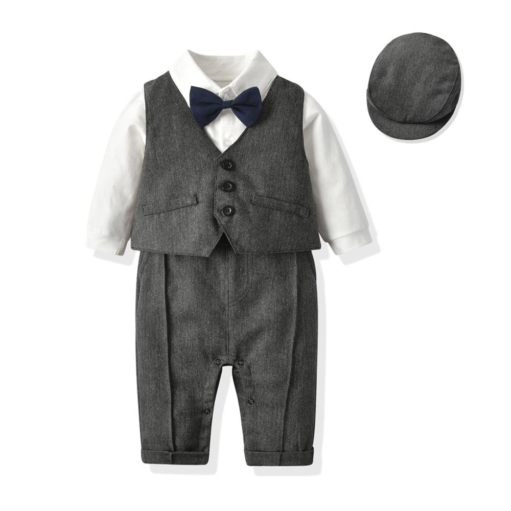 Neue Frühling Kinder Kleidung Kleinkinder Britischen Weste Body Klettern Gentleman Hut Junge 1 Jahr-Alte Kleidung Neugeborenen Gentleman Anzug