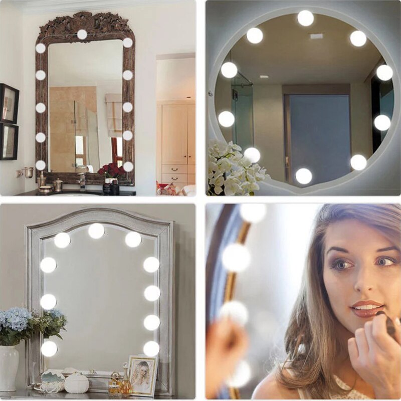 Makeup spejl forfængelighed ledede pærer kit lysstyrke trinløs dæmpbar skrue på skjul ledninger fyldes op lamper hollywood kosmetisk lys