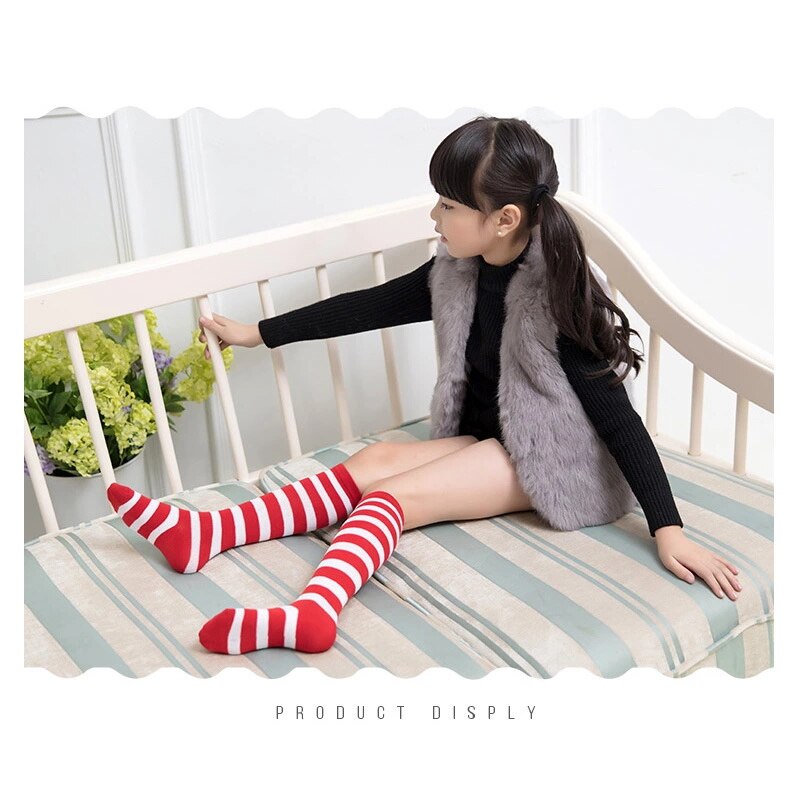 5 Colors Summer Girls Thin Knee High Socks for Children 3-6Y Red and White Striped Tube Long Socks Kids