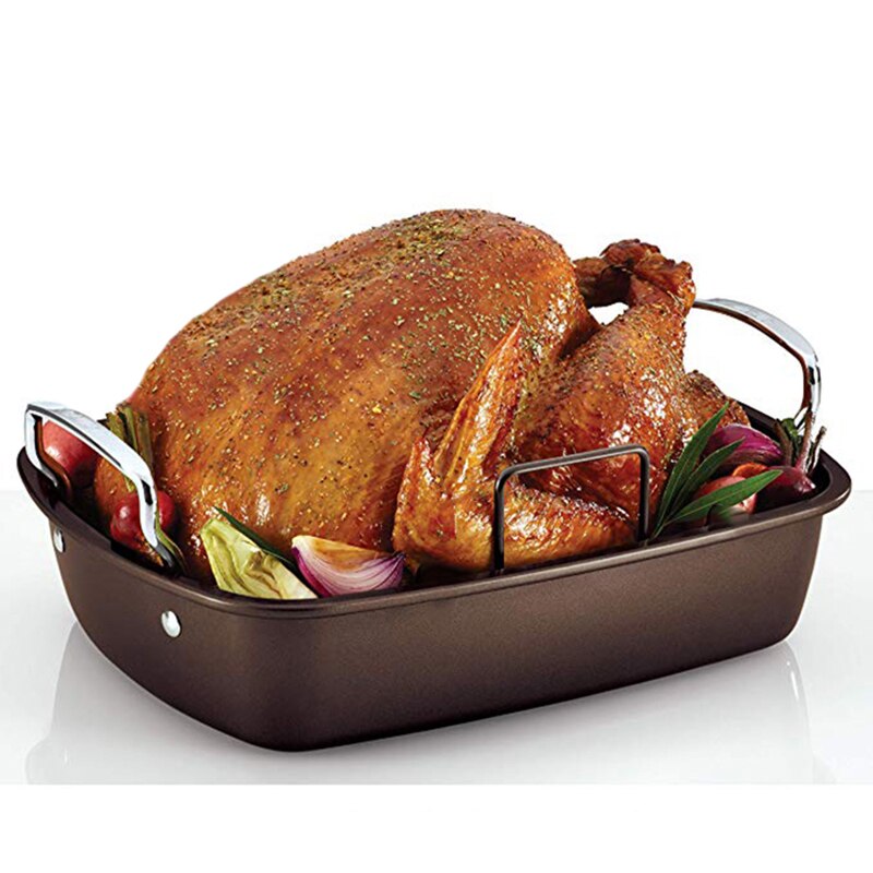 Kitchen Stainless Steel Nonstick Rectangular Deep Dish Roasting Pan Barbecue Bakeware Roaster with Rack BBQ for Oven Baking