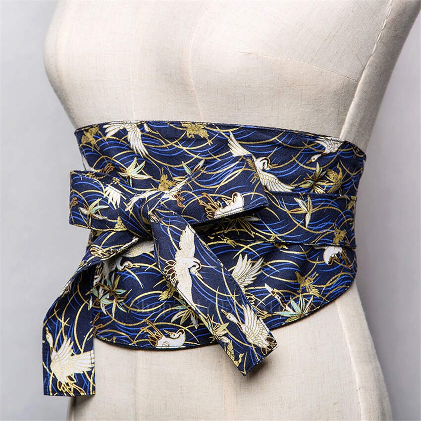 Japanse traditionele kimono riem retro harajuku kanagawa bloemenprint tailleband etnische cummerbunds vrouw yukata strik obi