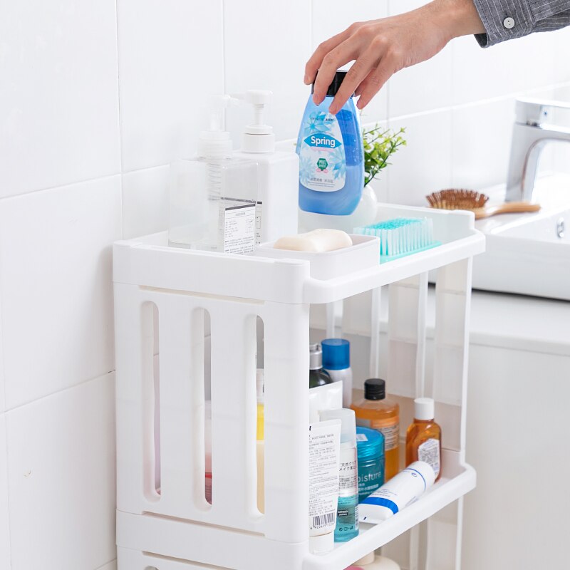 Fruit Groente Rek, Groente Manden Voor Keukens, Groente Opslag, Opslag Trolley Rollende Kar, Met Vergrendelbare Wielen, Voor Keuken Badkamer Kantoor Opslaguesful (Wit Grijs Drie Lagen