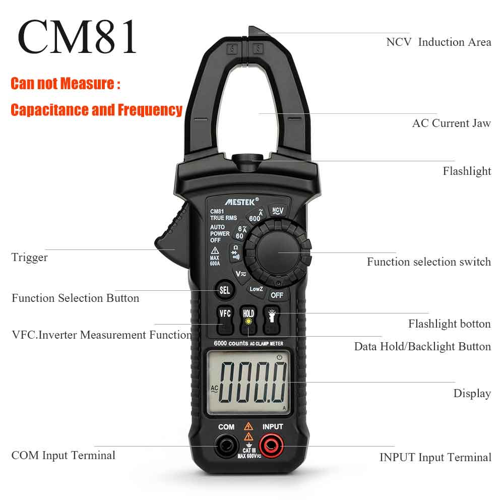 MESTEK Digital Clamp Meter Multimeter Current Clamp Pincers AC/DC Voltage Resistance Tester Measuring Tools alicate amperimetro: CM81