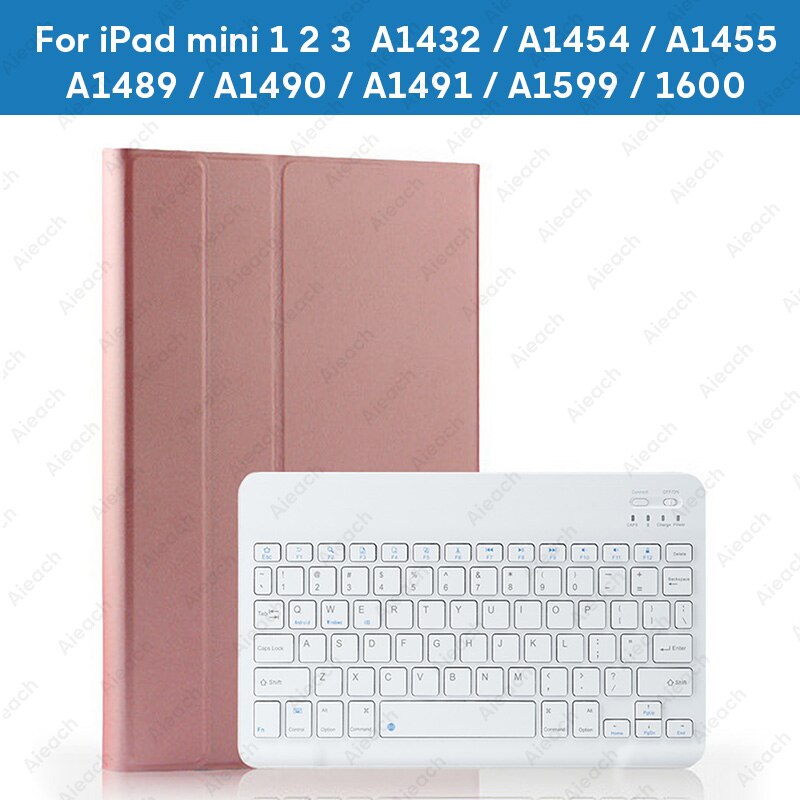 Aieach Leather Keyboard Case For iPad Mini 1 2 3 4 5 case With Pencil Holder Bluetooth Keyboard Cover for iPad Mini 5 Case: mini 123 Pink