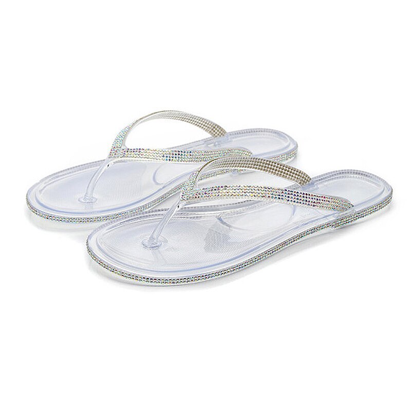 Exclusieve Strass Slippers vrouwen Mode Bling Gekleurde Diamant Sandalen Platte Bodem Klassieke Vrouwelijke Zomer Slippers: White / 8.5