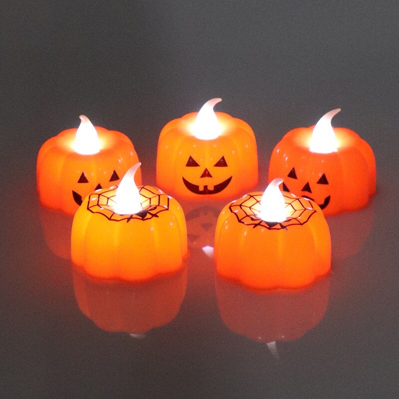 12 Pack Led Pompoen Lights Halloween Decoraties Jack-O'-Lantern Kleine Oranje Flikkerende Waxinelichtjes Met Doos