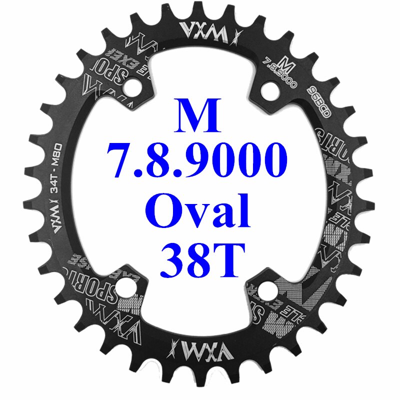 VXM, 32T, 34T, 36T, 38T, 96BCD, plato ovalado de aleación de aluminio, cadena de cadena para bicicleta de carretera, anillo para M7000 M8000 M9000: Oval 38T Black