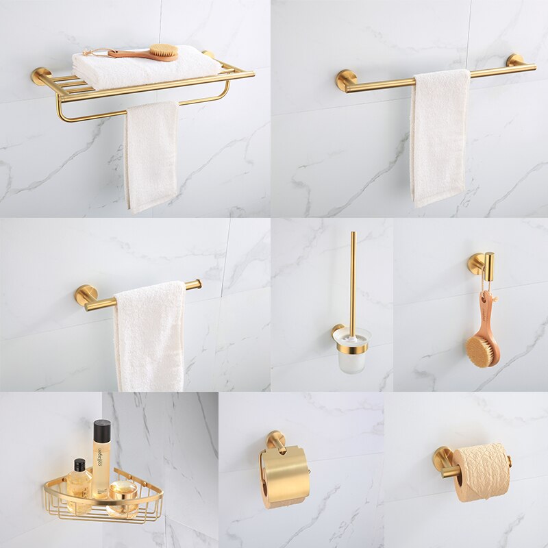 European Bathroom Rack Wall-Mounted Bathroom Towel Bar Round Bathroom Pendant Brushed Gold Bathroom Accessories As24