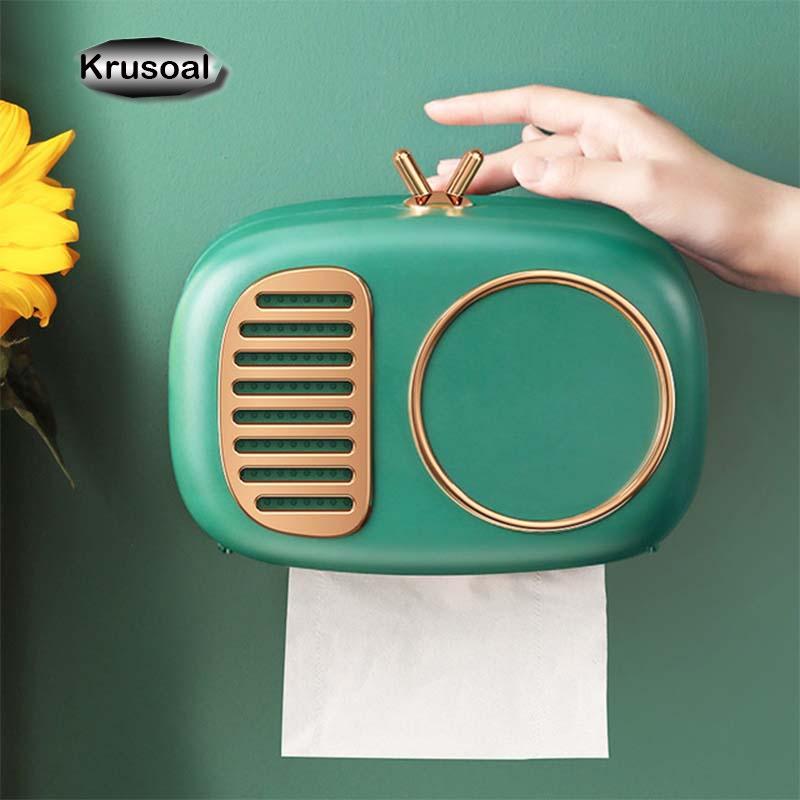 Support de rouleau de papier toilette, modèle Radio rétro, boîte à mouchoirs, plateau mural étanche, Tube de papier, étui, produit de salle de bains