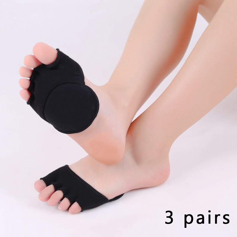 3 Pairs Women Socks Sponge Silicone Anti-slip Lining Open Toe Heelless Liner Sock Invisible Forefoot Cushion Foot Cotton Pad: as pics 3