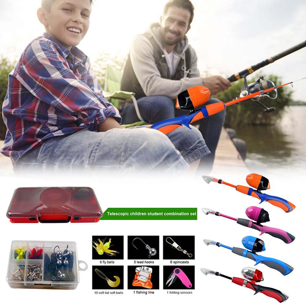 Kids Fishing Pole Portable Lightweight Telescopic Practise Fishing Rod Set with Spincast Fishing Reel Tackle Box for Children
