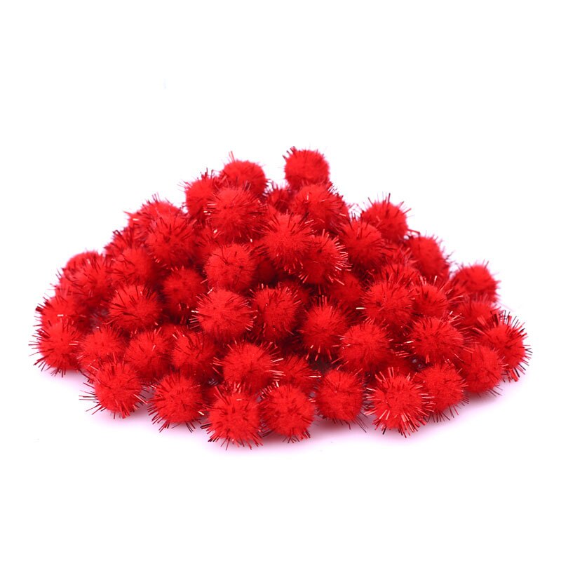 100 Stuks Gekleurde Glitter Ballen Pompom Harige Ballen Kids Diy Craft Supplies Handgemaakte Creatieve Decoratie Materialen Pom Poms KQ001