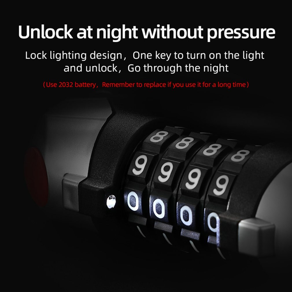 BG-0515 Bicycle Anti-theft 4-digit Code Lock With Light Alloy Core Lightweight Security Lock Bicycle Part Accessory