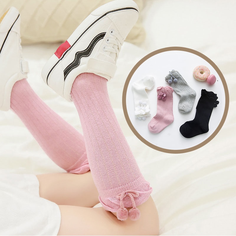 Skarpety dziewczęce Skarpetki śliczne pompony antypoślizgowe długie skarpety dziecięce skarpety robić kolan maluch niemowlę ciepłe Sokken Calcetines prezent
