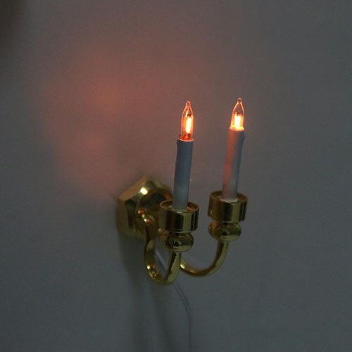 Tweekoppige Kaars Schansen Wandlamp Miniatuur Poppenhuis Accessoire