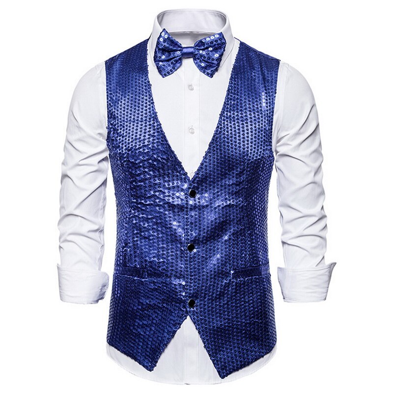 Oeak mænd pailletter blazere vest luksus skinnende jakkesæt vest mænd nattøj scenetøj afslappet mandlig glitter vest: Blå / Xl