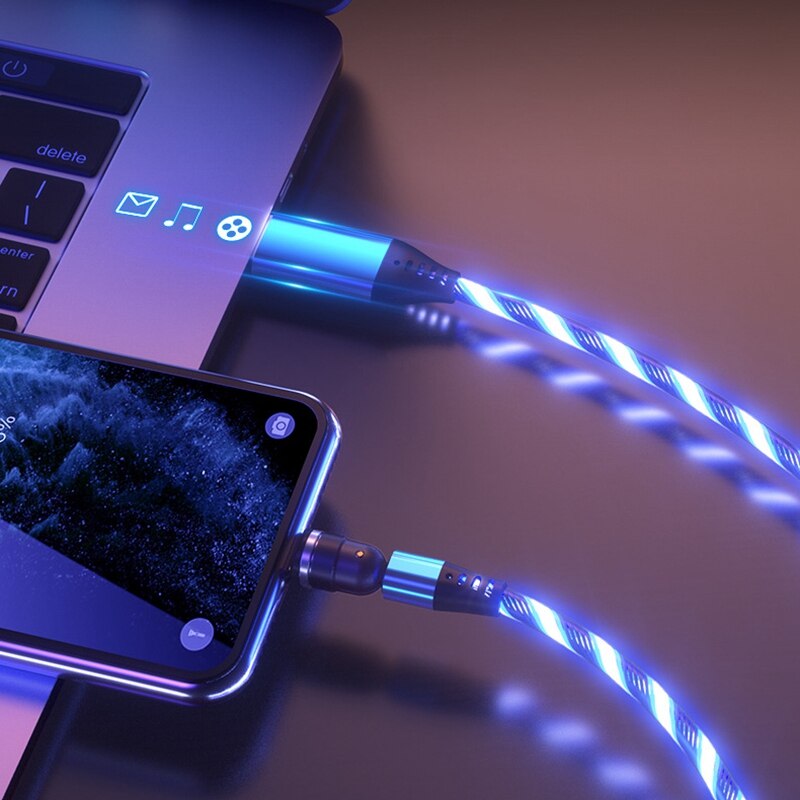 Câble de chargement magnétique LED Micro USB type-c, charge rapide, éclairage lumineux, pour téléphone intelligent