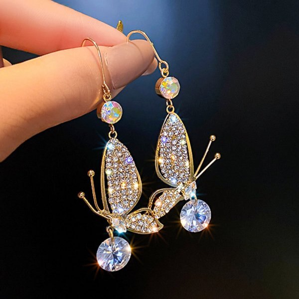 Boucles d'oreilles papillon en Zircon doré pour femmes, bijoux élégants, à la , de fête de mariage: style10