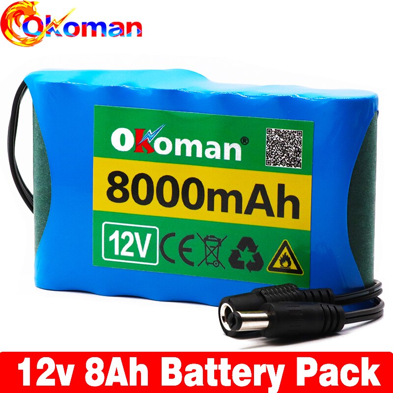 Original 12v 8Ah Portable Super 18650 Rechargeable Lithium Ion battery pack capacity DC 12V 8000mAh CCTV Cam Monitor with BMS