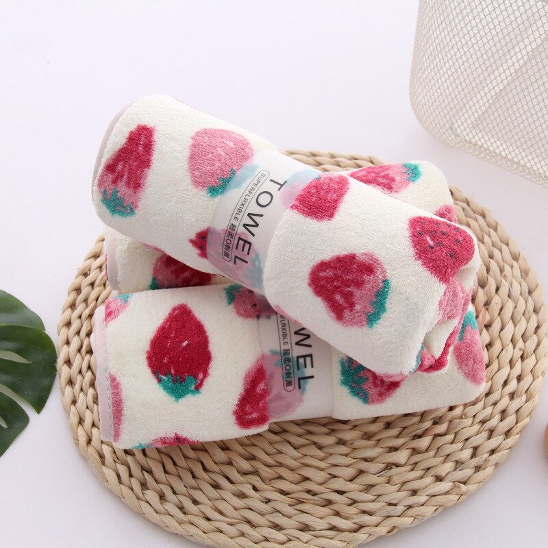 Velvet Towel Strawberry Printed Cute Terry Bath Towel for Adults Kids Girls 35*75cm Face Hair Shower Towels Soft Absorbent Towel