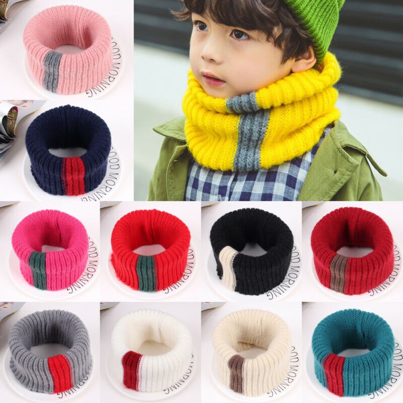 Knit Sjaal Meisjes Dikke Warmer Fleece Winter Snood Sjaal Wol Elastische Kinderen Kraag Ring Sjaals