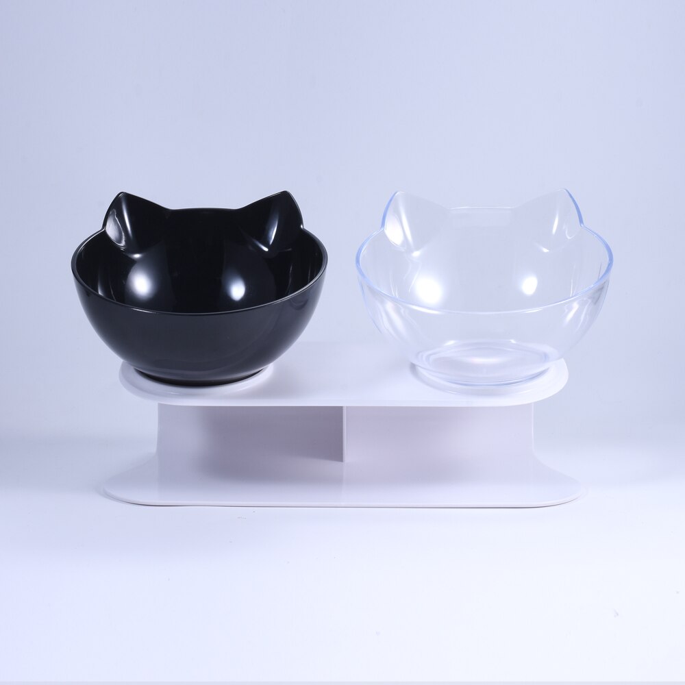 Bol à chien Double bol pour chat antidérapant avec support pour animaux de compagnie bol à eau pour chat nourriture pour chats bols pour animaux de compagnie pour chiens fournitures de produits d'alimentation: Black-Transparent