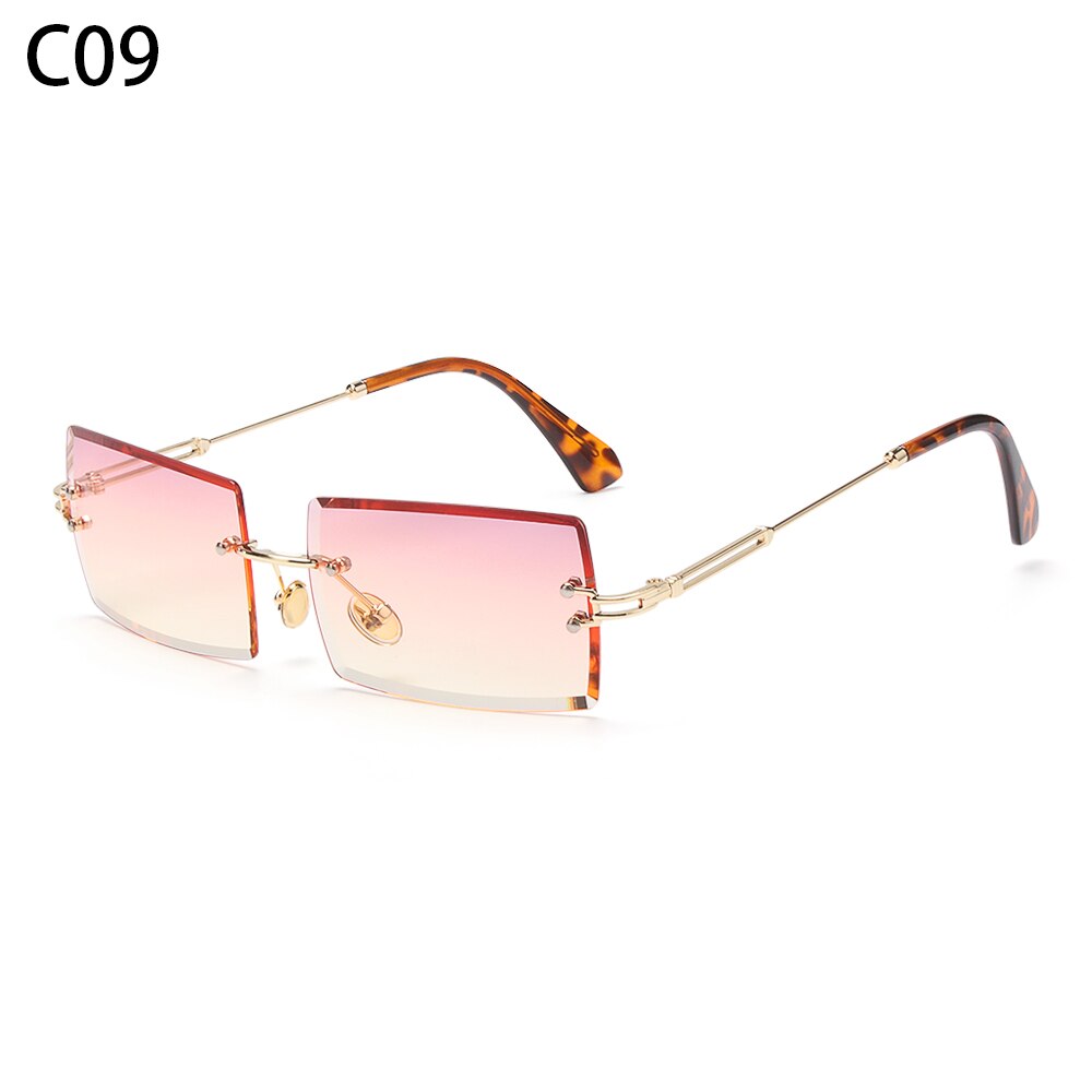 Tinted Lens Glasses Frameless Rectangular Sunglasses Men Women Rimless Outdoor Metal UV 400 Eyewear: C09