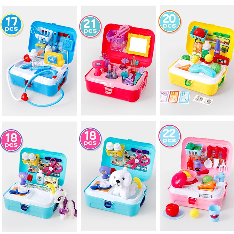 Vendita calda Genitore-bambino Interactive Giocattoli di Simulazione Medico, cosmetici, cucina E animale domestico con musica zaino kit Come Regalo Dei Bambini