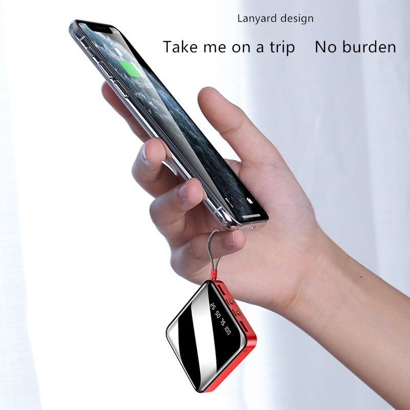30000mAh Power Bank Mini Mirror Screen Portable Phone Charger LCD Digital Display Dual LED Lighting USB Powerbank for Smartphone