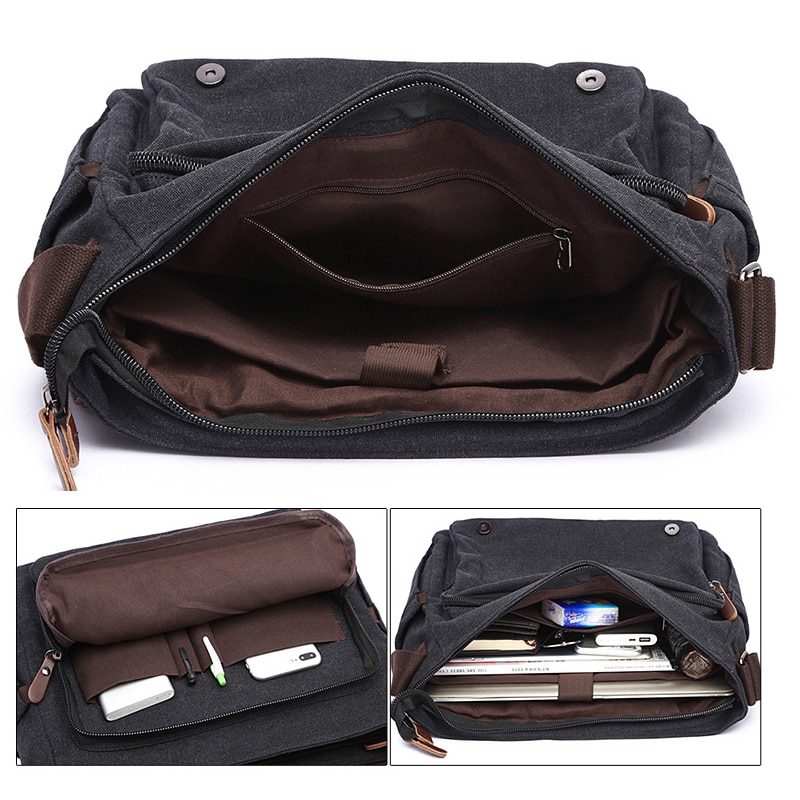 Retro Canvas Multifunction Messenger Shoulder Bag Solid Briefcases Suitcase Card Pocket For Men Women Outdoor Office Bag XA288ZC