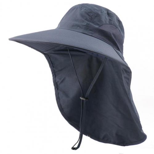 Summer Sun Hat Men Women Cotton Boonie Hat with Neck Flap Outdoor UV Protection Large Wide Brim Hiking Fishing Safari Bucket Hat: Navy Blue