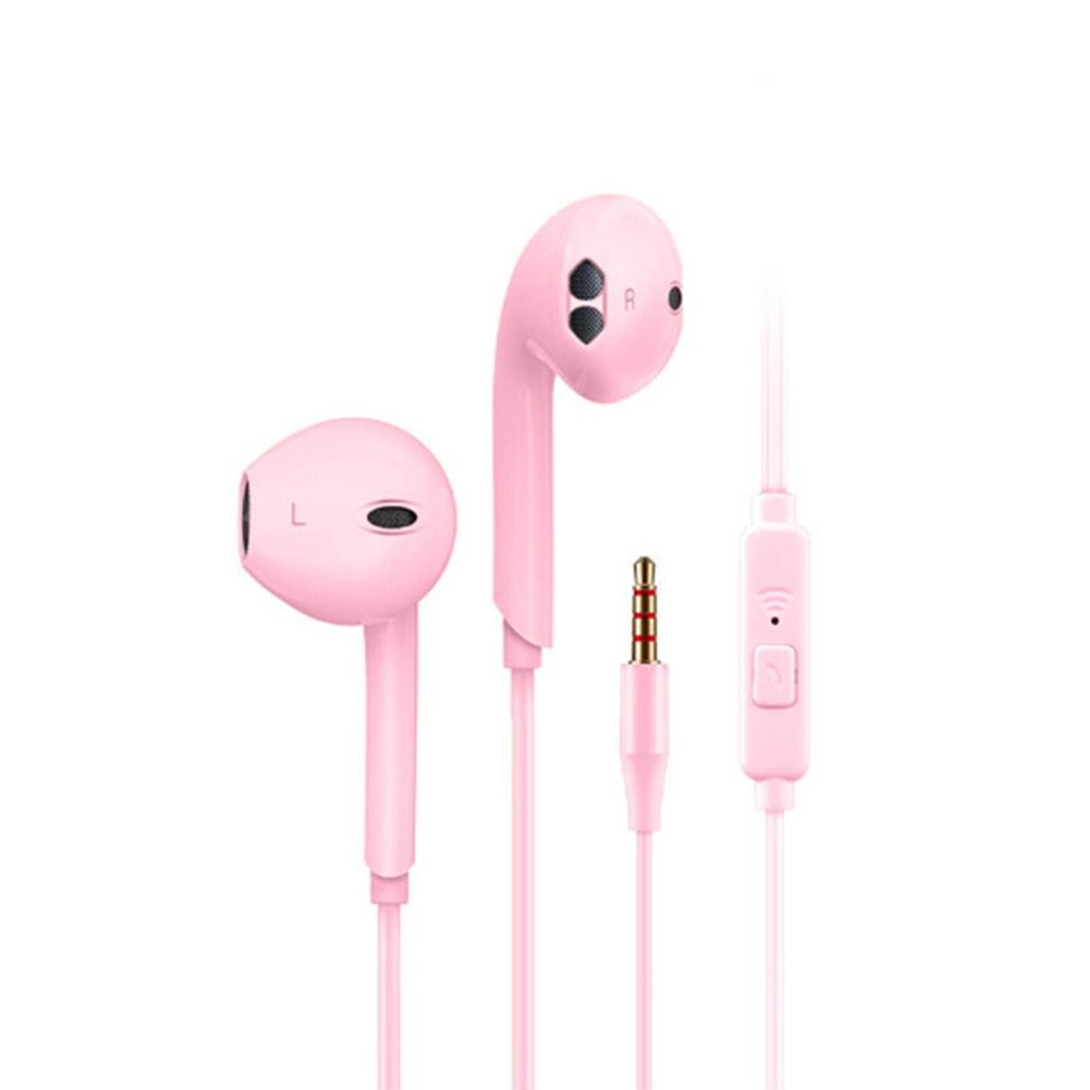 Macaron Wired Headphones In-Ear Earphones Noise Canceling Headphone Stereo Sport Music Headset Microphone 3.5mm Jack Earbuds: Pink