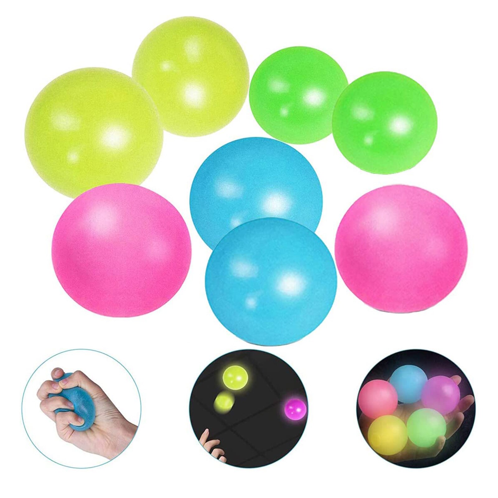 10Pcs Stick Wall Balls Luminous Sticky Fluorescent Ceiling Ball Target Ball Anti-stress Decompression Toys Squeeze toys