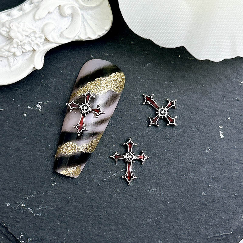 Nuevos dijes de aleación Retro para uñas con forma de corazón, Cruz de Metal 3D, calavera, prensa francesa, accesorios de decoración para uñas, manualidades DIY Y2K: Borgoña